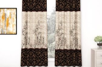 MollisHomes Window Curtains 5 Feet Long Set of 2 | Light Filtering Curtains for Window | Abstract Design, Polyester Curtain and Drapes for Living Room | (118 x 152 cm, Cream & Brown)
