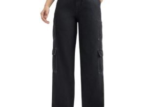 Women Black Straight Fit High Rise Cargo Jeans