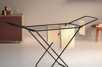 amazon basics Premium Cloth Drying Stand – 3-Way Folding, 42 Feet Total Length, 20 Rails, Lightweight (Black)