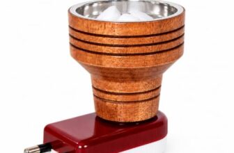 AL- FALAH Round Shape Wooden Kapoor Dani – Electric Camphor Burner for Camphor Tablets, Bakhoor, Aroma Oil Diffuser & Incense Burner for Home, Office, Meditation