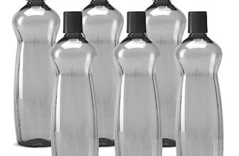 MILTON Pacific Pack of 6 Water Bottles, 1 Litre Each, Reusable Plastic Fridge Bottle Set, BPA Free and Leak Proof Bottles for Travel, Work, Grey