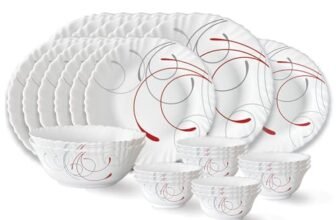 Larah by Borosil Boro Fluted Series Opalware Dinner Set | 27 Pieces for Family of 6 | Microwave & Dishwasher Safe | Bone-Ash Free | Crockery Set for Dining & Gifting | Plates & Bowls | White