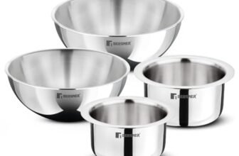 Bergner TriPro Tri-Ply Stainless Steel 4 Pcs Cookware Combo Set of 14cm (1.3L) 16cm (1.9L) Topes and 20cm (2L) 22cm (2.5L) Tasras Less Oil Use Healthy Cooking – Induction and Gas Stove Ready