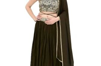 PURVAJA Women’s Silk Semi-Stitched Lehenga choli (Yashi-Olive_Free Size)