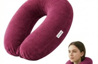 BTfash Travel Neck Pillow for Men & Women | Soft Fibre Cushion for Flight, Car & Train | Soft Velvet Fabric with Attachable Snap Strap | Cervical Support for Neck Pain Relief. Pack of 1 (Candy Pink)