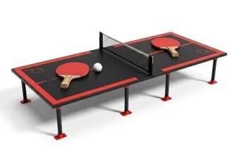 Kidsmate 3-in-1 Table Tennis for Kids with Foldable Tennis Board, Ludo Game & Whiteboard | Portable Indoor Outdoor Play Table, Mini Ping Pong Set with Net, Racquet and Ball for Family Fun – Red/Black