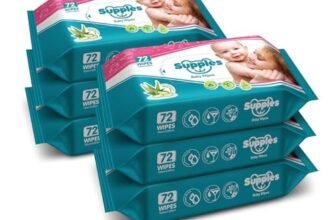 Amazon Brand – Supples Baby Wet Wipes | 432 Wipes | 72 Wipes x 6 Packs | Enriched With Aloe Vera and Vitamin E | Alcohol-Free and Paraben-Free | Pure Water-Based formulation