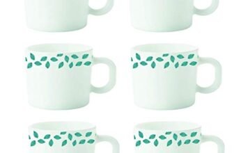 Borosil Larah Blue Leaves Opalware Cup Set (White, 100 Ml) – 6-Pieces