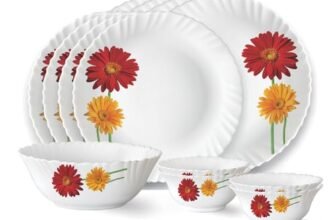 Larah by Borosil Zinnia Fluted Series Opalware Dinner Set | 13 Pieces for Family of 4 | Microwave & Dishwasher Safe | Bone-Ash Free | Crockery Set for Dining & Gifting | Plates & Bowls | White