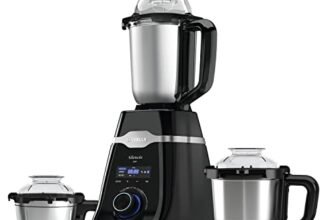 Havells Mixer Grinder Silencio | Powerful HVDC Motor |Hands Free Operation | Triple Safety Protection | Double Layered Jars | Smart Digital Control | 5 Year Motor Warranty – 3 Jar (Black)