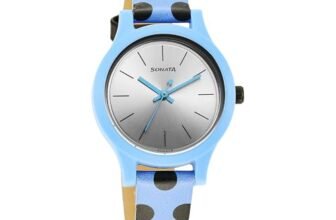 Sonata Dot to Dot – Excl Fkt Plain 3 Hands Silver White Round Dial Dark Blue A1Leather Strap Women’s Watch – 87030PL15W