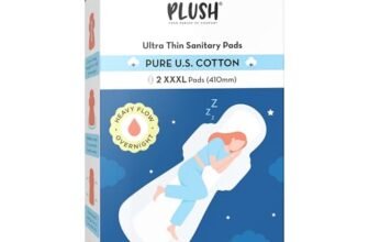 Plush Ultra-Thin XXXL All Night Sanitary Pads For Women (410mm) 2Pcs| Super Absorbent, Heavy Flow & Rash Free | Pure U.S. Cotton Sanitary Napkins With Free Disposable Pouch | Toxin & Fragrance-free