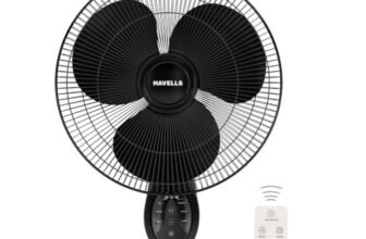 Havells Gatik Pro BLDC 400mm Wall Mount Fan | RPM: 1350 | Double string for Speed & Oscillation control | Thermal Overloaded Protected Motor | 100% Copper Wire Winding Motor | 2 Year Warranty (Black)
