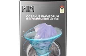 Haier 8 Kg, Oceanus Wave Drum, 15 Min Quick Wash, Smart Wash Programs, Fully Automatic Top Load Washing Machine (ETL80-HBFS5NZP | Brown Grey)