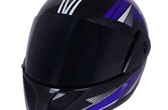 Sage Square ABS ISI Certified Tinted Visor High Standard Safety Enhanced Design Extra Comfort Plus Full Face Graphic Helmet (Black Glossy, Blue, Size: Large)