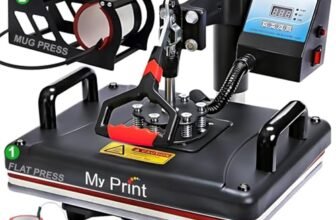 MY PRINT | Heat Press 5 in 1 Digital Multi Functional | DTF PRINTING | Sublimation Printing | Vinyl Printing Machine for T-Shirts [Any Flat Product] with Cap Press, Plate Press, 11Oz Mug Press, with extra Mug Attachment | 12×15 Inch | For Business Supplies [Teflon Attached]