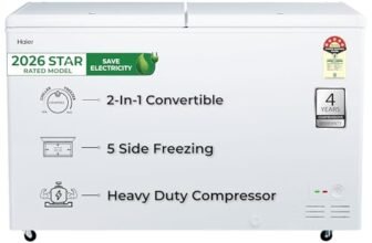 Haier HFC-588DPW5, 5 Star (2026 Star Rating) Double Door Convertible Deep Freezer, 5 Side Freezing, Dual Condenser, Inside Metal Liner with 70mm Puff Thickness (White 524L)