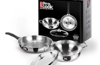Milton Pro Cook 3-Layer Thick Triply Bottom I Induction Cookware & Gas Stove Friendly Stainless Steel 3 Pc Cookware Set | Kadhai & Fry Pan with Lid 22 cm | Deep Frying | 2Y Warranty