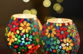 Homesake® Tealight Candle Holders for Home Decor, Mosaic Glass, Flowers, Decorations for Home, Item for Diwali Festival Home Decor Item
