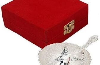SWAY HOME DECOR Metal Floral Dessert Bowl – 0.1 Liter, 1 Piece Bowl 1 Piece Spoon (Silver)
