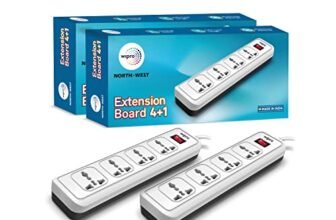 wipro 4+1 Extension Board | 4 Universal Socket with Single Switch | 2 Meter Long Cord | Child Safety | Auto Cutoff | Fire Resistant | Multiplug Socket for Home, Office | White, Pack of 2