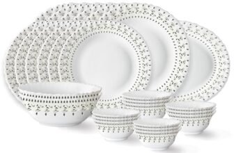 Larah by Borosil Ora Gold Fluted Series Opalware Dinner Set | 27 Pieces for Family of 6 | Microwave & Dishwasher Safe | Bone-Ash Free | Crockery Set for Dining & Gifting | Plates & Bowls | White