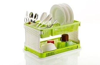 Attro Lenova Utensil Basket-Stylish and Durable Plastic Kitchen Organizer Rack Cutlery Utensil,Simple Assembly, Fruits and Vegetable Drying Drain and Storage Stand with Water Storing Tray-Green