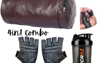 EMMCRAZ gym bag with protein shaker with gym gloves and wrist support(Brown, Kit Bag)