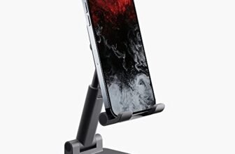 Ambrane Multipurpose Tabletop Mobile Stand | Adjustable Angle & Height| Universal Holder for iPhone, Samsung, OnePlus & All Smartphones | Portable, Anti-Skid | for Home, Office, Bed & Gifting (Black)