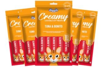 Drools Creamy Lickable Cat Treats (75g x 5 Pouches) Total 375g | Tuna & Bonito | Easy to Hand Feed | Enriched with Vitamins