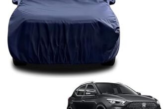 Sulfar 100% Water Resistant Car Body Cover Compatible with Mirror for MG ZS EV (Triple Stitched, Full Bottom Elastic, Navy Blue)