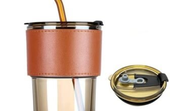 BHADUKIYA ENTERPRISES Glass Coffee Cup with Straw & Lid, Anti Skid Leather Sleeve Grip Handle Tumbler Mug for Hot & Cold Beverages,Tea Coffee Smoothies Juice 400ML(Set of 1)