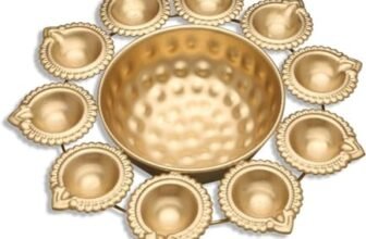 R Ayurveda Copper Diya Shape Flower Decorative Urli Bowl for Home Handcrafted Bowl for Floating Flowers and Tea Light Candles Home Table| Diwali Decoration (10 Inches) Magnetic Steel, Gold, 1 liters