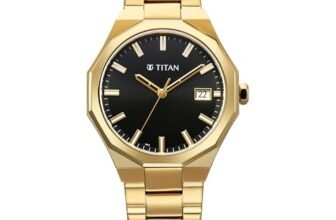 Titan Dodecagon Analog with Brown Dial Rose Gold Stainless Steel Strap Watch for Men – 90212YM01