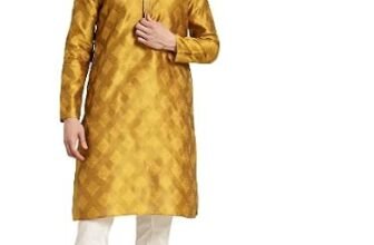 SOJANYA Plus (Since 1958) Men’s Jacquard Silk Mustard & Gold ONLY Long Kurta-Size: 52