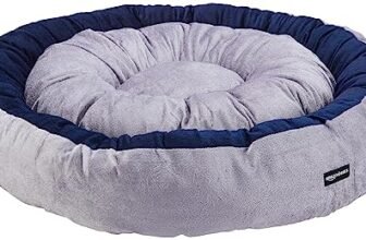 Amazon Basics Premium Reversible Super Soft Velvet Round Cat Dog Pet Bed | Medium 72 x 72 x 16 cm | Blue