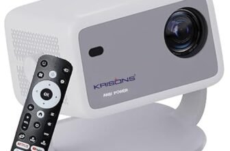 Krisons Razor 006 Smart Projector|1080P Native |4K HD Licensed Netflix/Google|Bluetooth Voice Remote|Upto14000 Lumens|Wi-Fi 6/BT5.4|Android|Auto Focus/Keystone |Primevideo,Hotstar,NetfliX (White Grey)