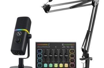 Audio Array RGB Gaming Mic Bundle with USB/XLR Microphone, Boom Arm & Sound Card Mixer | Streaming Mic Kit with Voice Effects, AI Noise Cancel, RGB Lights for Podcasting, Gaming & Recording – PB-09