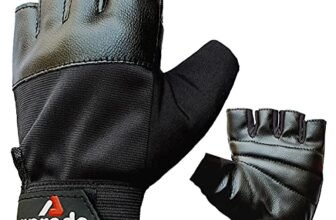 Aprodo Beginner Gym Gloves with Wrist Support Strap | 1 Pair – Free Size (Black) | Fitness Gloves with Leather Foam Fabric | Wrist Band for Dumbbell, Exercise & Gym Workout