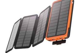 TrustBasket 20000mAh Solar Power Bank, 4 Solar Panels, 2 USB & 1 Type C Output for 3 Device Charging, 3 Mode LED Flashlight,Rugged and Compact | Solar Charger Power Bank | Portable Solar Charger