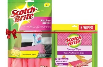 Scotch-Brite Combo Rubber Kitchen Gloves (Small) + Scotch-Brite Sponge Wipe Resusable Kitchen Cleaning Foam Cellulose Wood Sponge