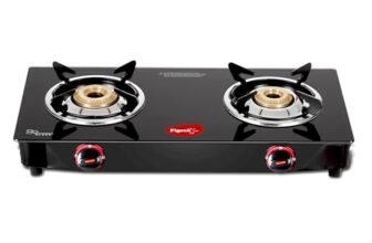 Pigeon Ignia 2 Burner Gas Stove | Brass Burner | Easy Cleaning | Toughened Glass | 2 year Warranty