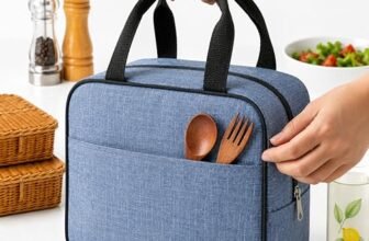 Crasts Insulated Travel Lunch Bag for Office, School & College Waterproof Thermal Tiffin Bag for Men, Women & Kids | Small Lunch Carry Bag with Front Pocket for Picnic Daily Use Lunch bag (Light Blue)