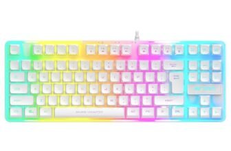 Ant Esports MK700 V2 Membrane TKL Wired Gaming Keyboard, 87 UV Coated Mechanical feel Keys Cool RGB Backlight Waterproof Keyboard for PC Laptop Mobile Tablets Gaming, Design and Work Mercury White
