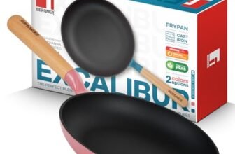BERGNER Excalibur Lightweight Cast Iron Frypan 18cm, Sturdy Wooden Handle, Non-Stick Coating, PFAS Free, Perfect Heat Distribution, Elegant Design – Induction and Gas Stove Ready (Pink)