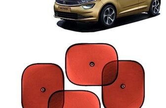 KINGSWAY Car Window Curtain Sticky Sun Shades Compatible with Tata Altroz, (Year 2020 Onwards), Universal Fit Sunshades for Side Window, Rear Window, Red Color, 4 Pieces