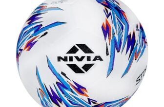 Nivia Storm 2.0 Football | Rubberized Moulded | Suitable for Hard Ground Without Grass, Wet & Grassy Ground & Artificial Turf | Training Ball | for Men/Women | Football Size – 5 (White/Blue)