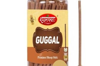 Shyam Charan Natural Guggal Dhoop Sticks for Pooja 60 Sticks Each Jar | Bambooless Incense Aroma for Home/Office | Dry Dhup for Puja with Holder Stand | Best for Long Lasting Fragrances(100gm)