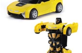 Frendo Transforming Robot Car Toy for Kids| Crash to Transform Robot Car| Friction Powered Push & Go Action| No Batteries Needed| Durable ABS Plastic Toy for Boys & Girls|Yellow