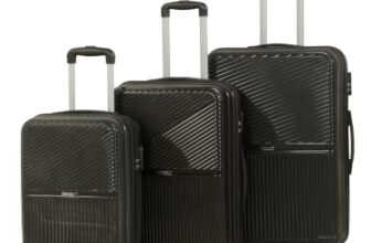 Teakwood Set of 3 8 Wheels Trolley Bag, Hard Cabin with Zipper Closure, Adjustable Push Button & Cross Side Strap, Number Lock System 360 Degree (Set of 3, Black)